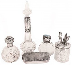 Lady's vanity set circa 1920s, various vintage crystal and silver ...