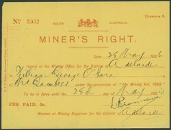 AUSTRALIA: Documents including 1926 South Australia Miner's Right to ...