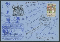 Autographs 1977 Centenary Test cover with 18 signatures including Don ...
