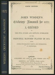 Wisden Cricketers Almanack for 1872 (9th Year), without wrappers, ...