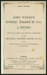 Wisden Cricketers Almanack for 1872 (9th Year), without wrappers, ...