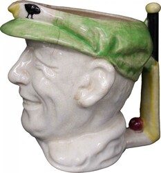DON BRADMAN: Group with 1934 large toby jug with cap in green, 15cm ...