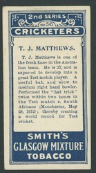 1912 F & J Smith 'Cricketers, 2nd Series' numbered 51-70, part set ...