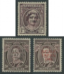 1948 Trial (Proof) Thin Overprints 1d in Black, 3d in Black, 3d in ...