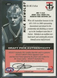 2001 Select 'Draft Pick Signature Cards' complete set [17] including ...
