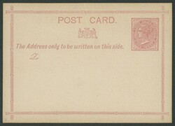 POSTAL CARDS: 1875 QV 1d rose on yellowish with 'To' in script, ...