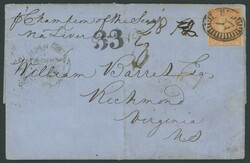 1855 (Oct 26) entire letter to Virginia USA endorsed "p Sovereign of ...