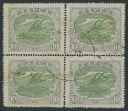 1916-31 Lakatois Bicolours 10/- green & pale ultramarine SG 105 block ...