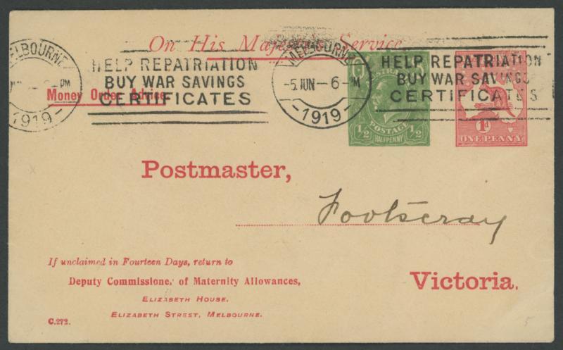 1913-20 Kangaroo with Dotted 'OS' in Die 1d red Die I Type 3 (12 & 11 ...