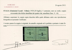 Municipio di Udine - 1918 - c.5 nero coppia con tête-bêche ...