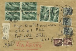 busta raccomandata aerea da Roma alla base di Forte Sill (Oklahoma - ...