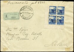 busta assicurata da Veglio Mosso a Novara del 13.1.1948 affr. in ...