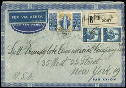 busta raccomandata "per via aerea" da S.Margherita Ligure a New York ...