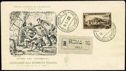 busta FDC raccomandata da Roma del 18.5.1949 con Repubblica Romana L ...