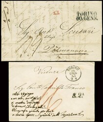 Sardegna - 2 corrispondenze da Torino: 1 lettera con testo per ...