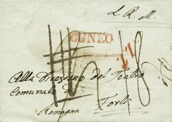 Sardegna - lettera da Cuneo a Forlì con lineare SD "Cuneo 27 Ott." + ...