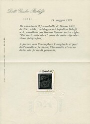 c.25 violetto n.8 - Sassone n.4 - ann. lineare su 3 righe "Parma 2 ...