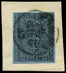 I em. c.40 azzurro n.9, su minimo frammento - Sassone n.5 - ottima ...