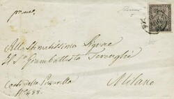da Piacenza a Milano del 17.8.1856 con I em. c.15 rosa vivo I tir. n ...