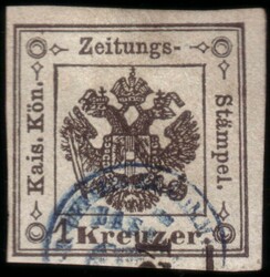 LOMBARDY-VENETIA 1859Newspaper Tax Stamps1kr. black, type I, blue ...