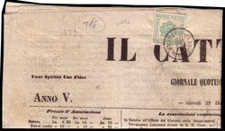 LOMBARDY-VENETIA 1859 (30 dec.)Newspaper Tax Stamps"Il Cattolico" ...