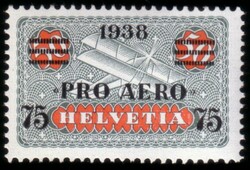 SVIZZERA 1938 Posta aerea "Pro Aero". 75c./50c. grigio chiaro e rosso ...