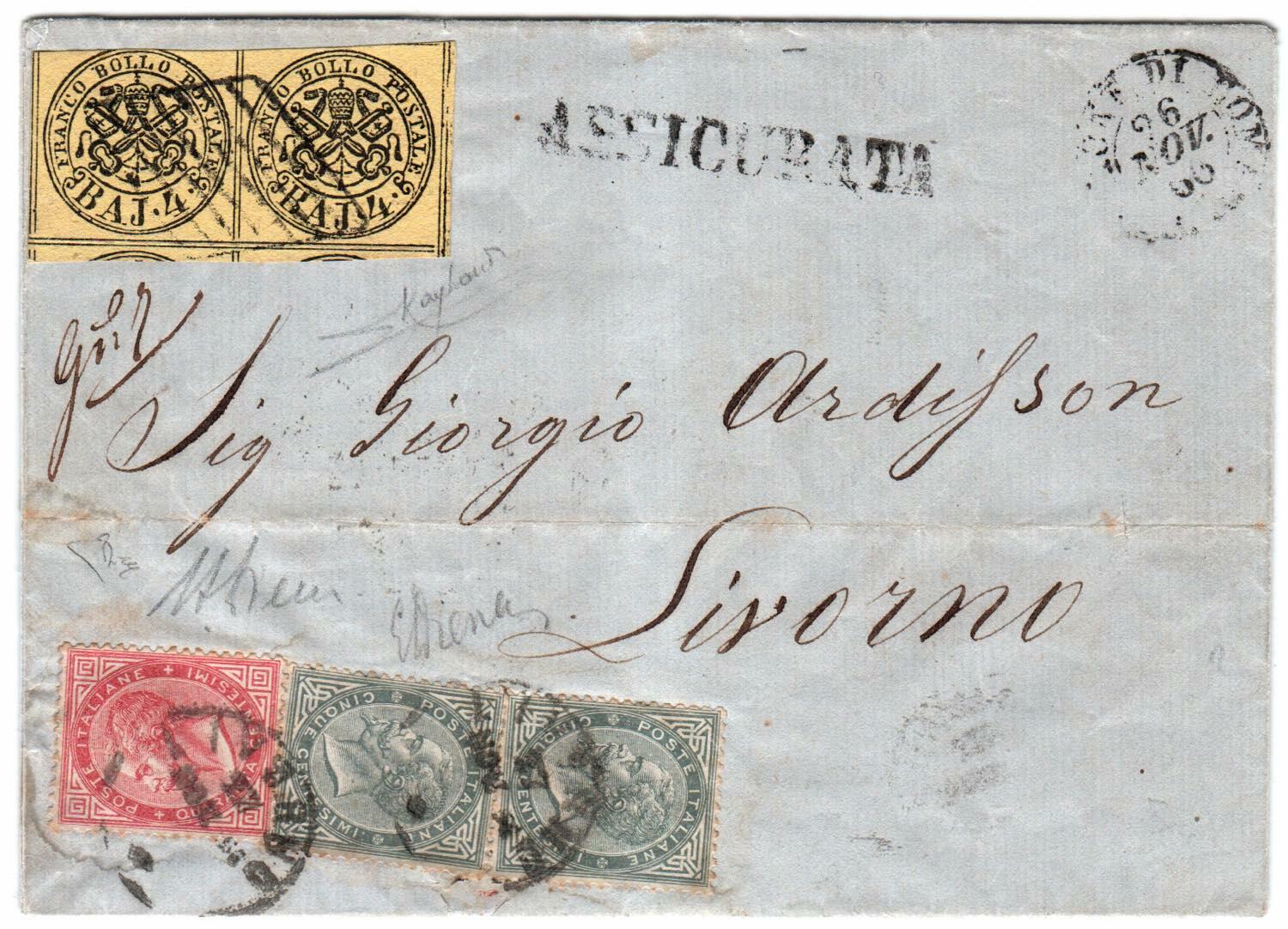 ASSICURATA dalla DIREZIONE DI ROMA 26 NOV 66 a Livorno con coppia del ...