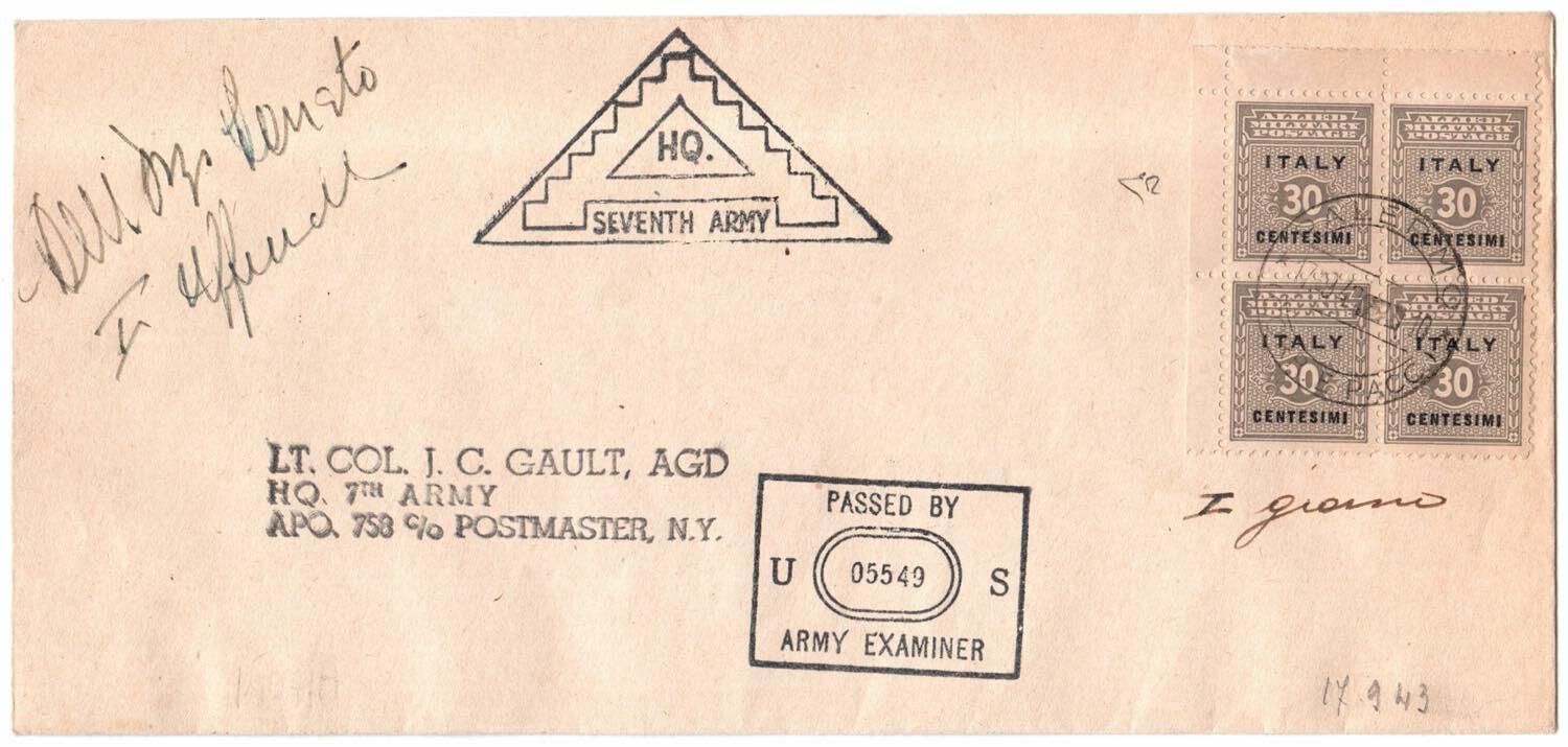 AMGOT 30 c. (5) quartina su busta da Palermo 17.9.43 diretta ad un ...