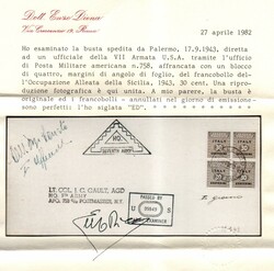 AMGOT 30 c. (5) quartina su busta da Palermo 17.9.43 diretta ad un ...