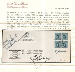 AMGOT 5 l. (8) quartina su busta da Palermo 20.10.43 diretta ad un ...