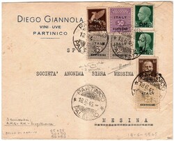Da Partinico 18.6.45 a Messina con AMGOT Sicilia 25 c. + 30 c., 2 ...