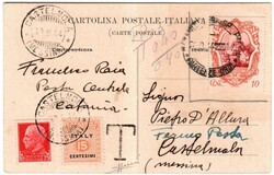 Cartolina da Catania 26.9.44 a fermo posta a Castelmola con Galilei ...