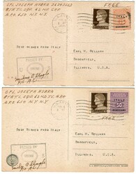 2 cartoline in franchigia da U.S.Army 5.2.45 negli USA con Imperiale ...