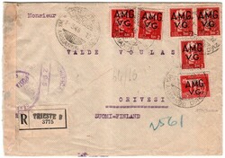 Finlandia - raccomandata da Trieste 1.3.46 a Orivesi con AMG-VG 2 l., ...