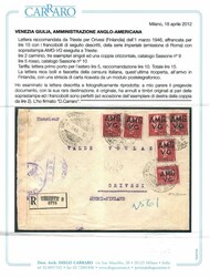 Finlandia - raccomandata da Trieste 1.3.46 a Orivesi con AMG-VG 2 l., ...
