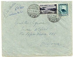 Aer. da Mogadiscio 5.5.50 a Roma con Soggetti 20 c. (6) + PA aereo 65 ...