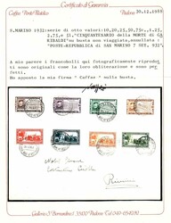 Garibaldi 8 val. cpl. (168/75) su busta 7.9.32 a Rimini. Cert. Caffaz ...