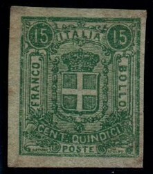 Saggio Sparre carta verdastra 15 c. filigrana Stemma di Savoia e ...