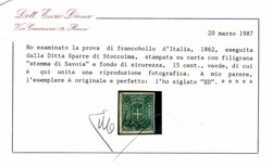 Saggio Sparre carta verdastra 15 c. filigrana Stemma di Savoia e ...