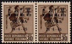 C.L.N. Arona 30 c. Tamburino senza filigrana coppia orizzontale con ...