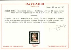 C.L.N. Mantova 1,90 l./10 c. non emesso (12). Raro, tiratura 100 ...