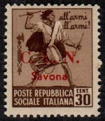 Savona 30 c. Tamburino filigrana corona (12). Splendido e raro, ...