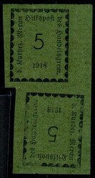 Merano 1918 - 5 c. oliva in coppia verticale tete-beche (2c). ...