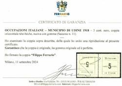 Municipio di Udine 5 c. coppia orizzontale tete-beche (1d). AD. ...