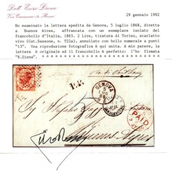 Argentina - frontespizio di lettera da Genova 5 LUG 68 a B. Aires con ...