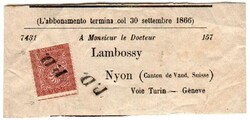 Svizzera - fascetta del 1866 a Nyon (CH) con 2 c. (L.15) ann. col ...