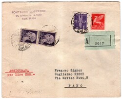 Assic. 200 l. da Roma 10.11.45 a Fano con Luogot. 1 l., 2 es. + PA 1 ...