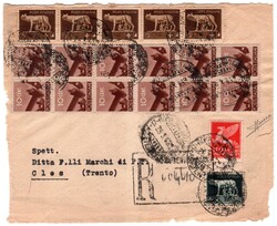 Fronte di racc. da Roma 28.3.46 a Cles con Imper. 5 c., 5 es. + 2,55 ...