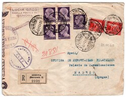 Spagna - racc. da Genova 30.11.45 a Madrid con Luogot. 1 l., 5 es. + ...