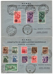 C.L.N. Ponte Chiasso PO + EX 14 val. cpl. su 2 buste da Ponte Chiasso ...